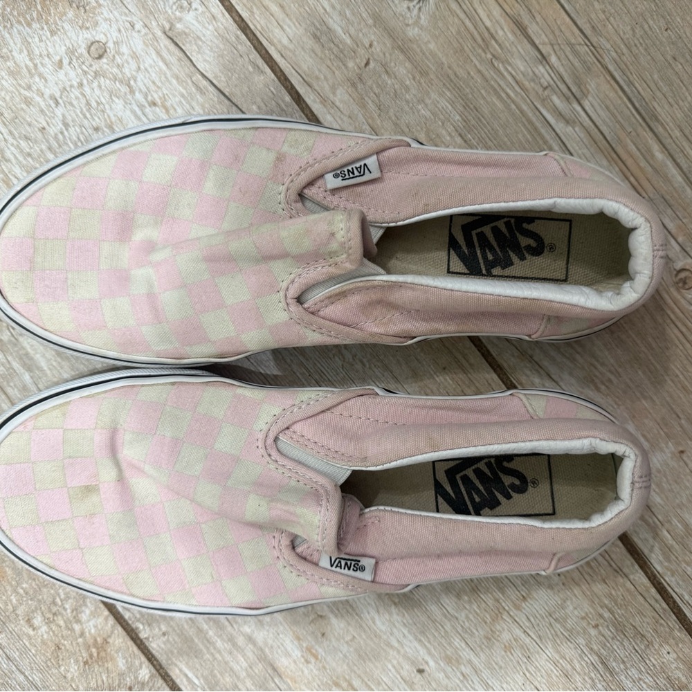 Women’s Vans Pink and Cream Checkerboard Slip-On Sneakers - Picture 5 of 6